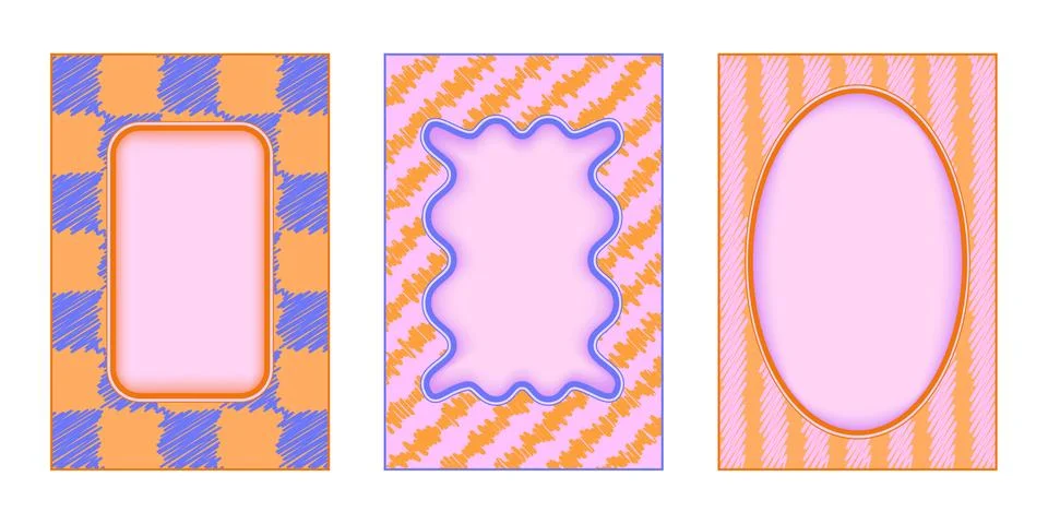 Groovy border wavy frames set Stock Illustration