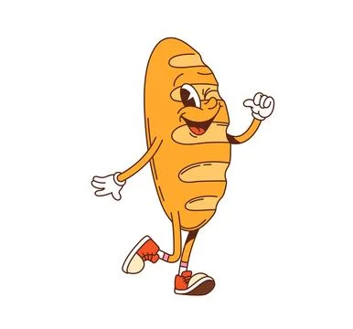 Groovy bread loaf happy smiling character Stock Illustration