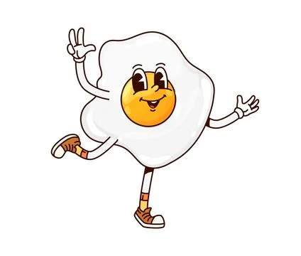Groovy breakfast fried egg retro food character Stock Illustration