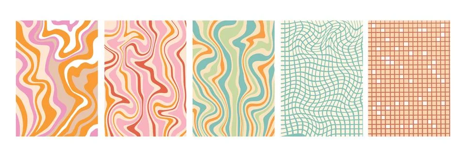 Groovy carnival background set, vector retro wave funky pattern kit Stock Illustration