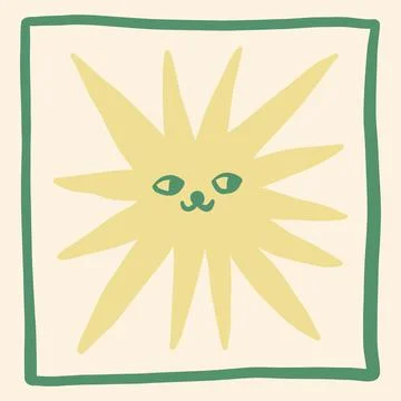 Groovy cat star cute comic character boho doodle modern art print イラスト素材