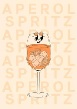Groovy character aperol spritz with emotion. Retro summer poster with popul.. Stock Illustration