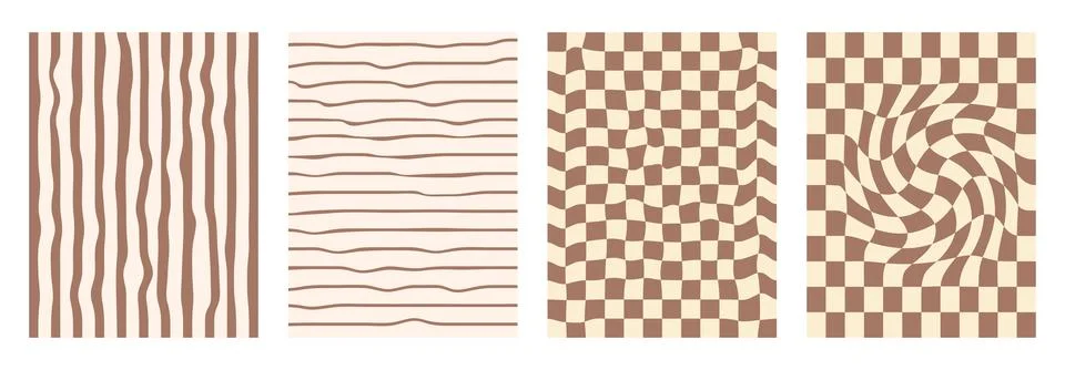 Groovy checkerboard pattern set. Psychedelic checker background pack. Trippy Illustrazione stock