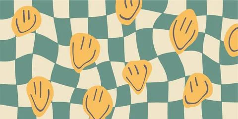 Groovy checkered background with psychedelic smile Stock Illustration