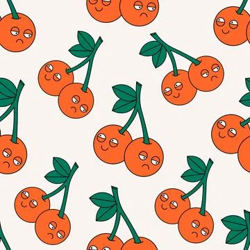 Groovy cherries pattern. Seamless cherry print hippie 80s 70s style Stock Illustration