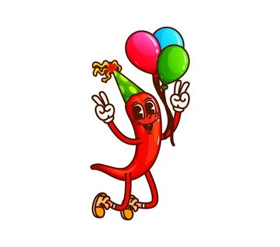Groovy chilli pepper vegetable character on party Stock Illustration
