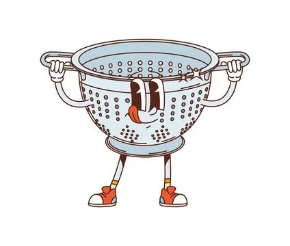 Groovy colander or kitchenware utensil character Illustrazione stock