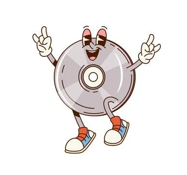 Groovy computer CD rom or compact disk character Stock Illustration