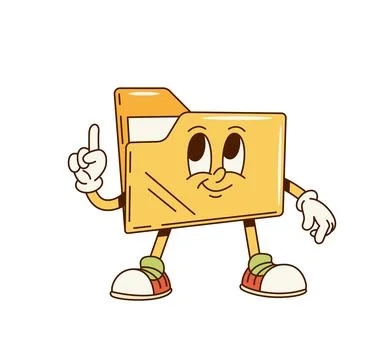 Groovy computer folder retro cartoon character Stock Illustration