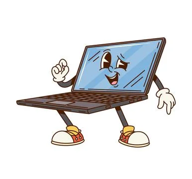 Groovy computer notebook laptop cartoon character Stock Illustration
