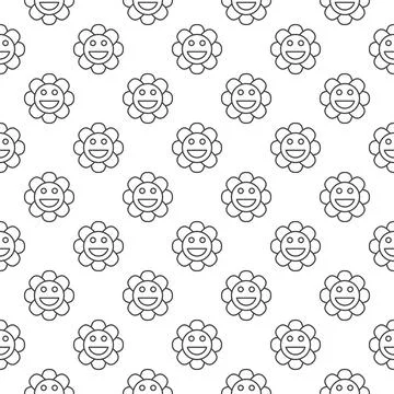 Groovy Cool Geometric Flower vector linear seamless pattern Stock Illustration