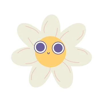 Groovy daisy flower smiley. Vector illustration flat Stock Illustration