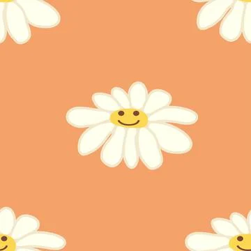 Groovy daisy retro seamless pattern. Positive colorful iilustration. 70s vibe Stock Illustration