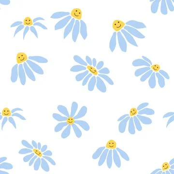 Groovy daisy retro seamless pattern. 70s vibe hippie ornament. Floral wallpap Stock Illustration