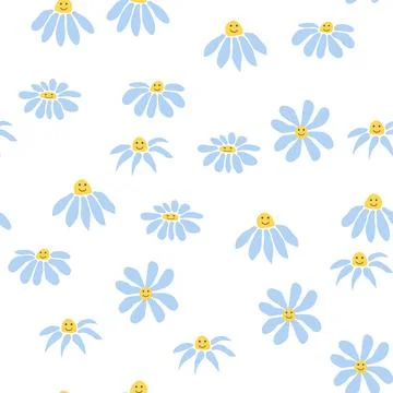 Groovy daisy retro seamless pattern. 70s vibe hippie ornament. Floral wallpap Stock Illustration