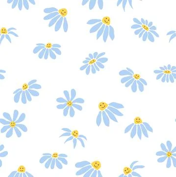 Groovy daisy retro seamless pattern. 70s vibe hippie ornament. Floral wallpap Stock Illustration