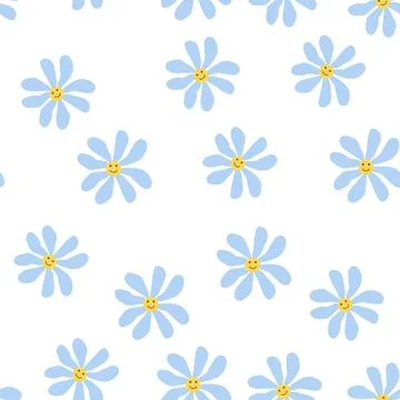 Groovy daisy retro seamless pattern. 70s vibe hippie ornament. Floral wallpap Stock Illustration