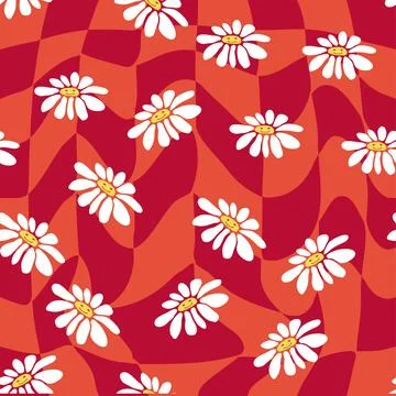Groovy daisy retro seamless pattern. Retro Smile Chamomile Pattern on 1970 Hi Illustrazione stock