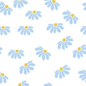 Groovy daisy retro seamless pattern. 70s vibe hippie ornament. Floral wallpap Stock Illustration