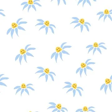 Groovy daisy retro seamless pattern. 70s vibe hippie ornament. Floral wallpap Stock Illustration