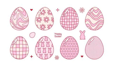 Groovy disco Easter eggs set. Retro design Printable sublimation for shirt in Stock Illustration