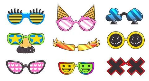 Groovy disco glasses set with funky designs Stock Illustration