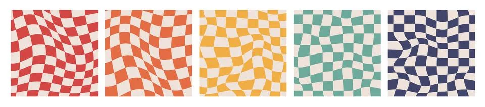 Groovy Distorted Checkered Background. Retro Twisted Trendy Waves Trippy Gr.. Stock Illustration