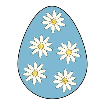 Groovy Easter egg decorated with daisies. Vintage hippie psychedelic clipart. Stock Illustration