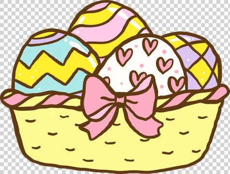 Groovy Easter Eggs Basket Doodle Hand Drawn Stock Illustration