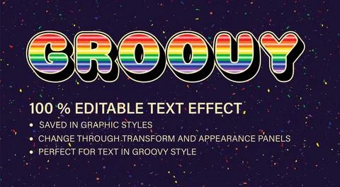 Groovy editable rainbow text effect Stock Illustration