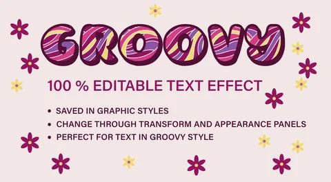 Groovy editable text effect in vintage style Illustrazione stock