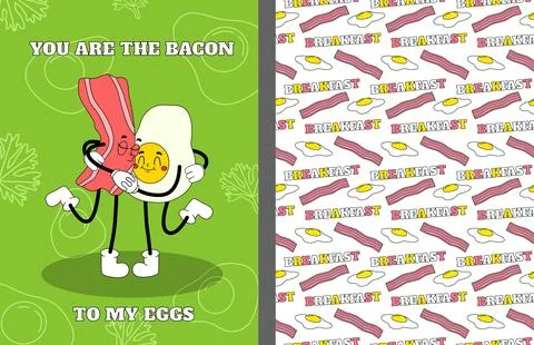 Groovy egg and cute bacon Stock Illustration