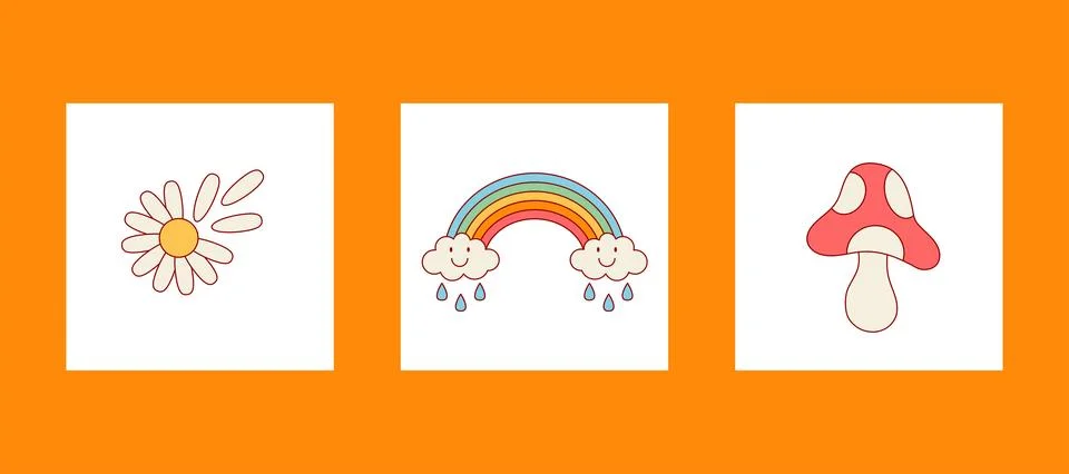 Groovy elements card set Stock Illustration