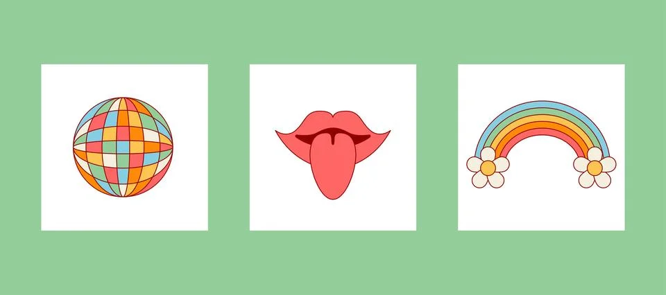 Groovy elements card set イラスト素材