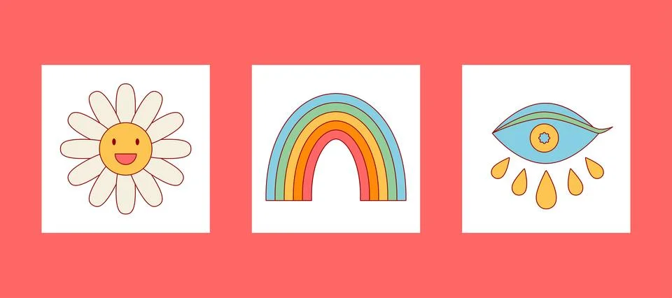 Groovy elements card set イラスト素材