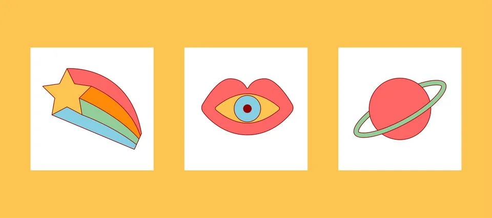 Groovy elements card set Stock Illustration