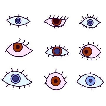 Groovy eye elements. 70s, 80s, 60s vibes funky sticker. Retro psychedelic v.. Stock Illustration