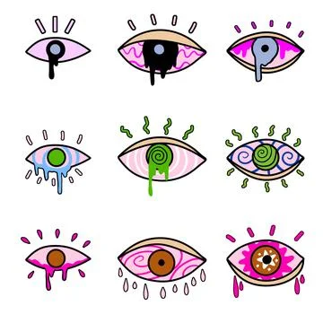 Groovy eye elements. 70s funky sticker Stock Illustration
