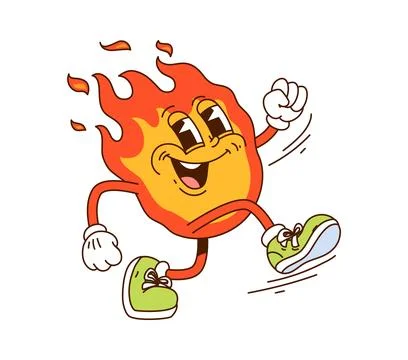 Groovy fire flame fireball funny cartoon character Stock Illustration
