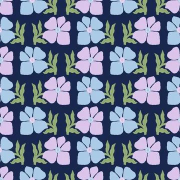Groovy Floral Seamless Pattern. Folk Flower on dark blue Background. Organi.. Stock Illustration