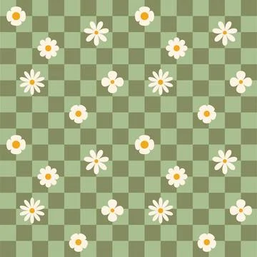 Groovy flower checkered pattern. Retro seamless pattern with simple flowers in Stock Illustration