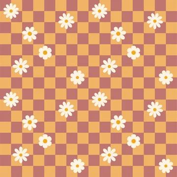 Groovy flower checkered pattern. Retro seamless pattern with simple flowers in Stock Illustration