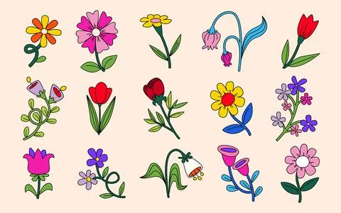 Groovy flower vector set with cute daisy patterns イラスト素材