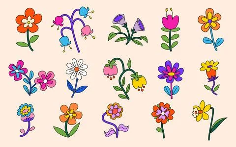 Groovy flower vector set with cute daisy patterns Stockillustratie
