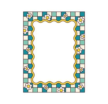Groovy frame, cartoon psychedelic hippie flowers Stock Illustration