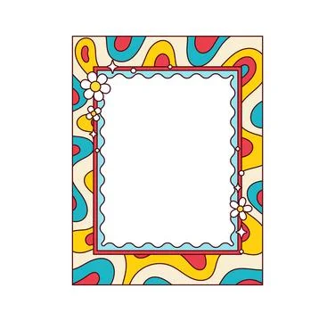 Groovy frame, psychedelic wavy color hippie border Stock Illustration