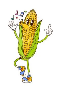 Groovy funky corn vegetable character whistling Stock Illustration