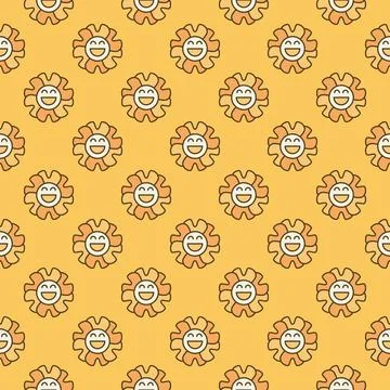 Groovy Funny Geometric Flower vector colored seamless pattern Stock Illustration