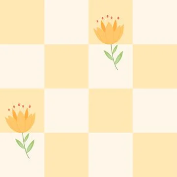 Groovy geometric seamless pattern with cute hand drawn spring flower. Trendy Stock Illustration