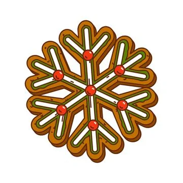 Groovy gingerbread snowflake cookie with icing Stock Illustration